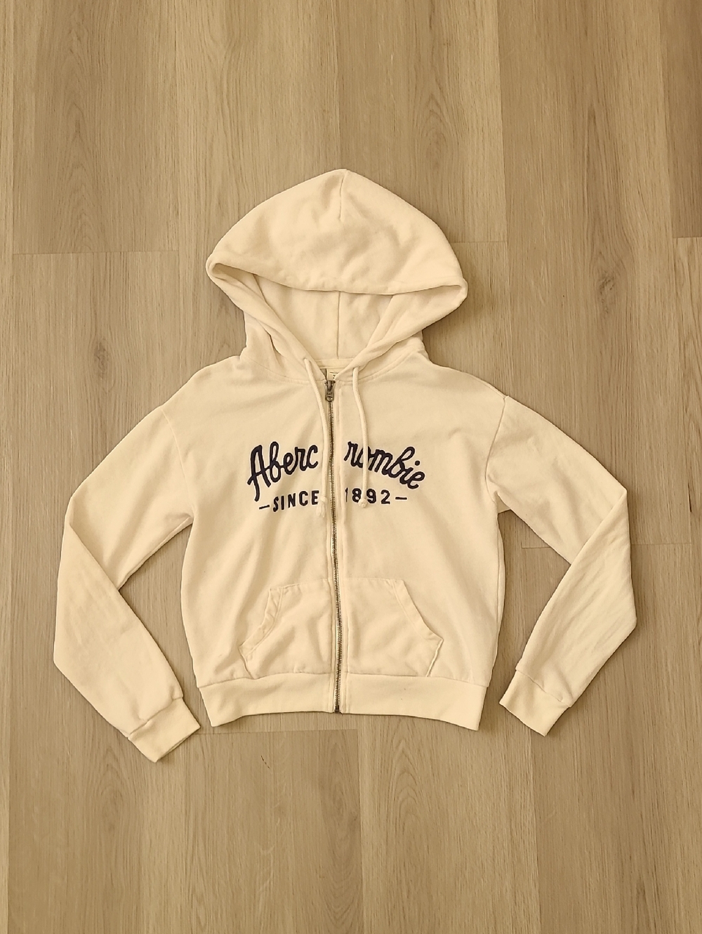 Abercrombie White Logo Full Zip-Up Hoodie Y2K Causal Comfy Soft Small Lounge